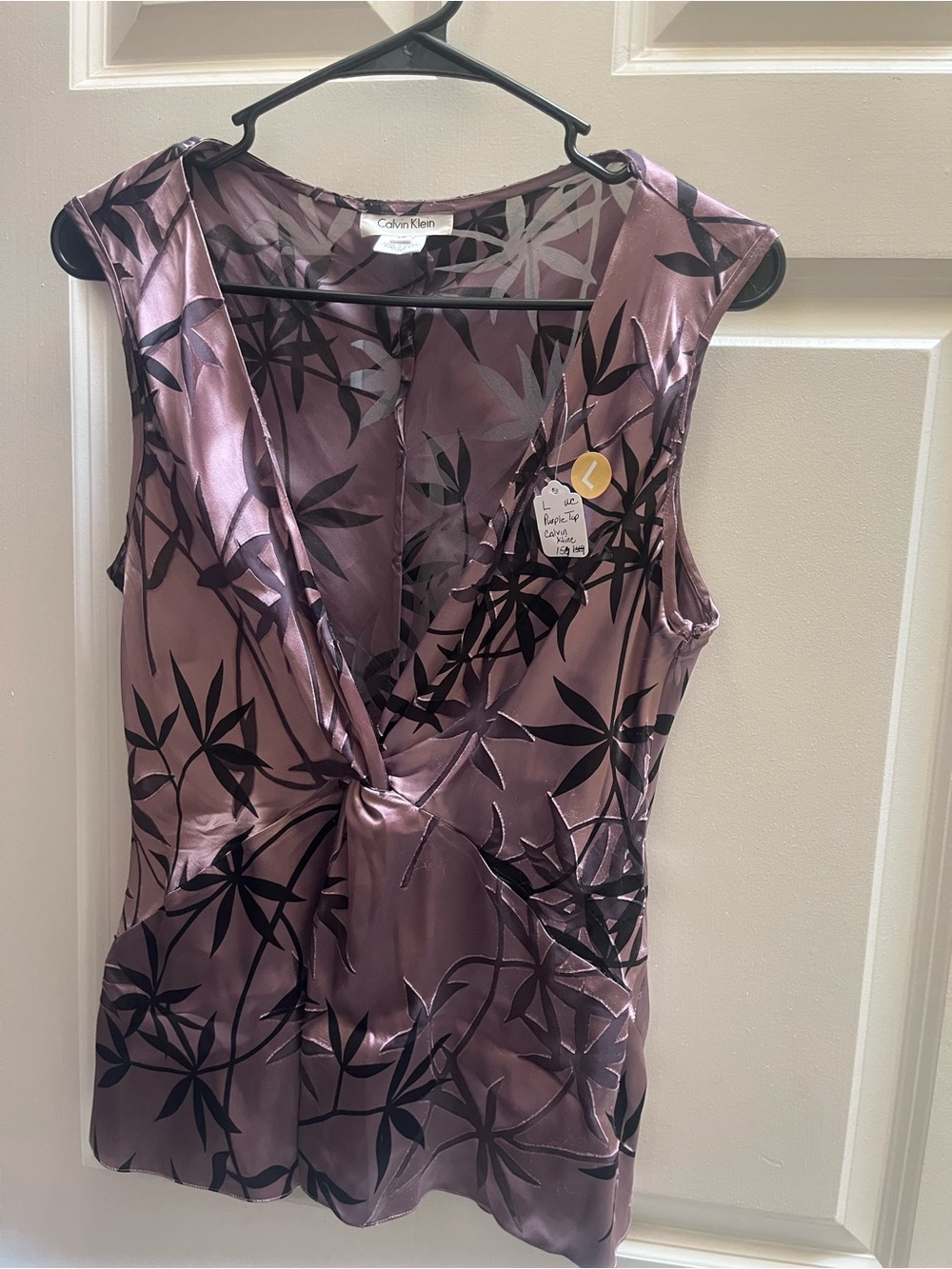 Calvin Klein Mauve Satin Floral-Print Sleeveless Wrap Camisole